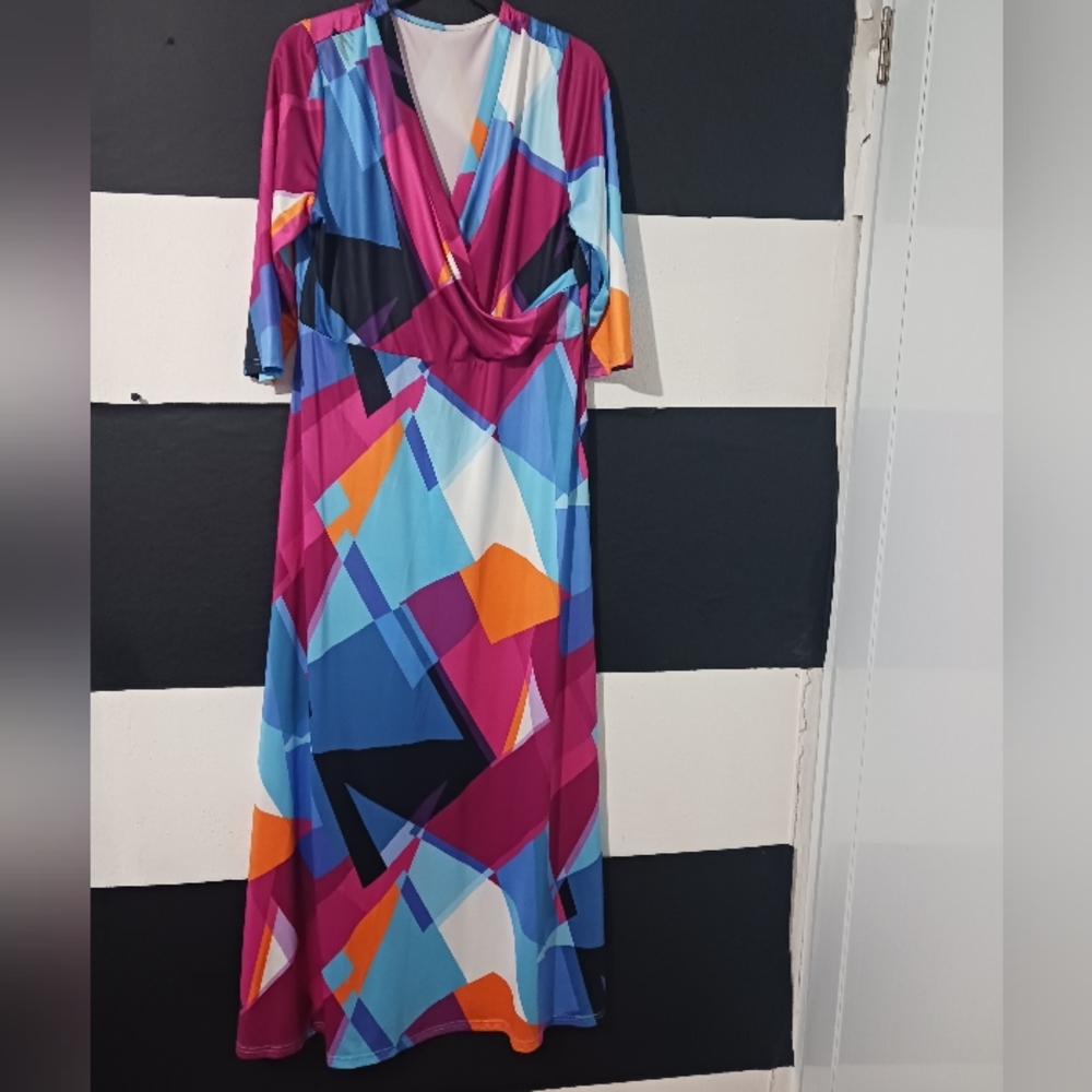 Women Multicolor block tie belted maxi dress - Picture 6 of 13